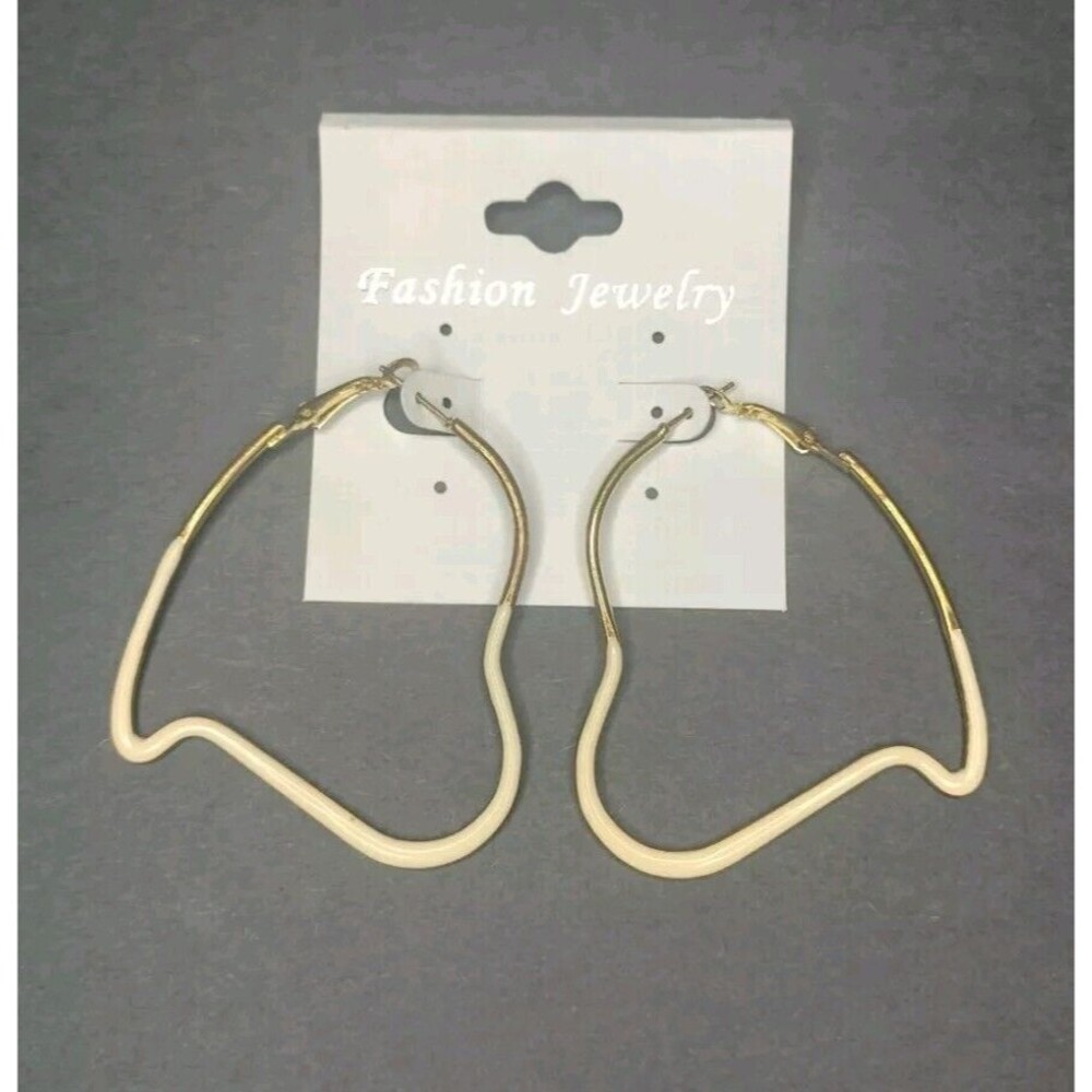 Hoop Earrings Fashion Jewelry Eggshell White Asymmetrical Heart Retro Style Set